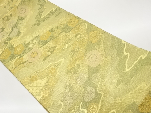 JAPANESE KIMONO / FUKURO OBI / FLORAL PATTERNS WOVEN A MISTY BACKGROUN